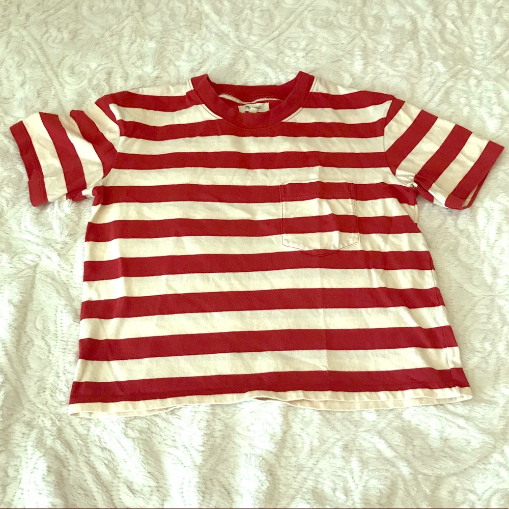 Madewell Oversized Crop Top cream & Red Stripes Cropped Pocket Festival xsmall